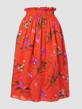 Midi skirt with gathered waist