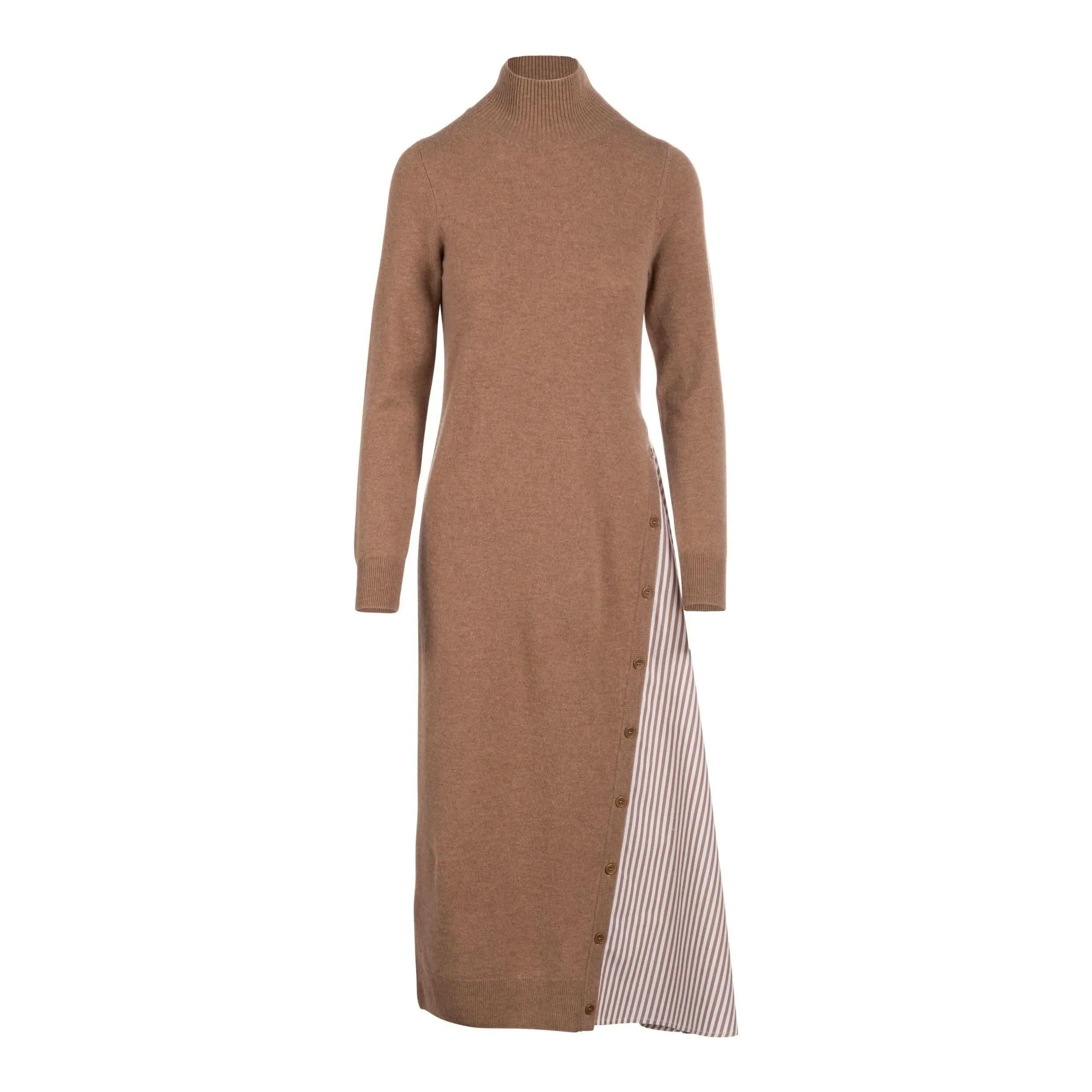 Naadam Asymmetrical Wool Cashmere Hybrid Turtleneck Dress