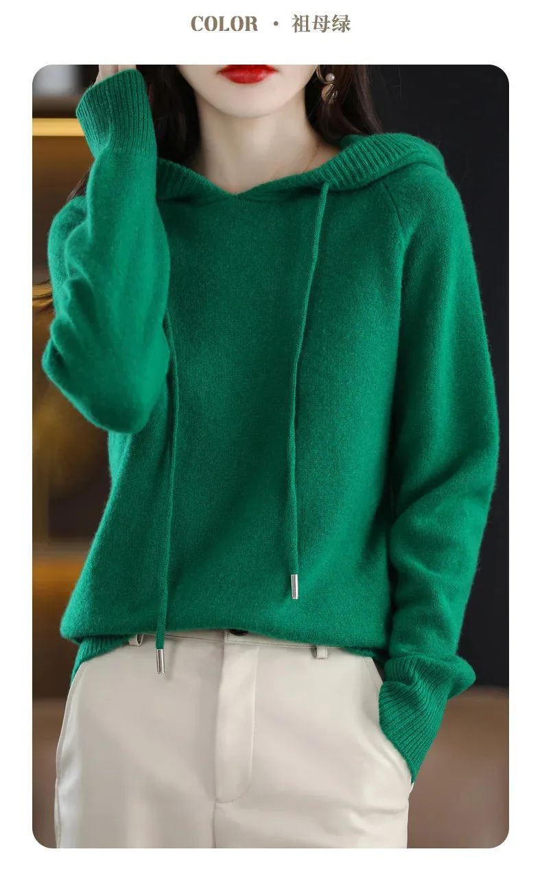 New Spring Autumn Women Cashmere Sweater Sport Hoodie Pullovers Knit Jacket Bottomed Female Loose Streetwear