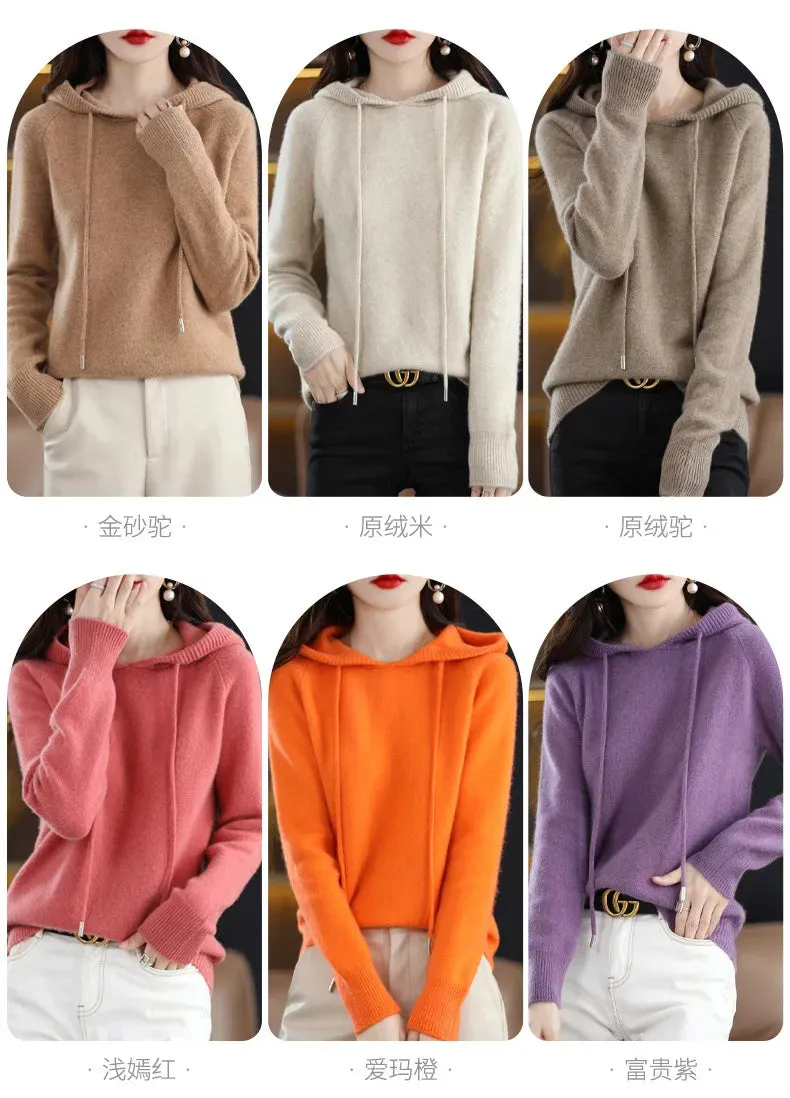 New Spring Autumn Women Cashmere Sweater Sport Hoodie Pullovers Knit Jacket Bottomed Female Loose Streetwear