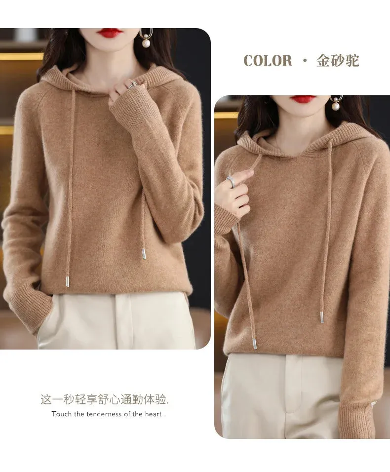 New Spring Autumn Women Cashmere Sweater Sport Hoodie Pullovers Knit Jacket Bottomed Female Loose Streetwear