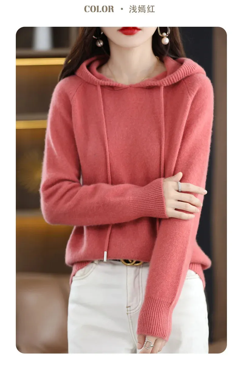 New Spring Autumn Women Cashmere Sweater Sport Hoodie Pullovers Knit Jacket Bottomed Female Loose Streetwear