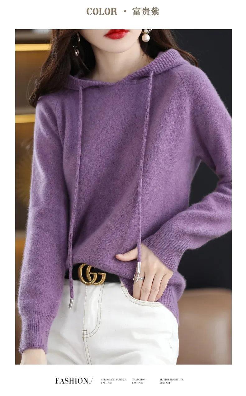 New Spring Autumn Women Cashmere Sweater Sport Hoodie Pullovers Knit Jacket Bottomed Female Loose Streetwear