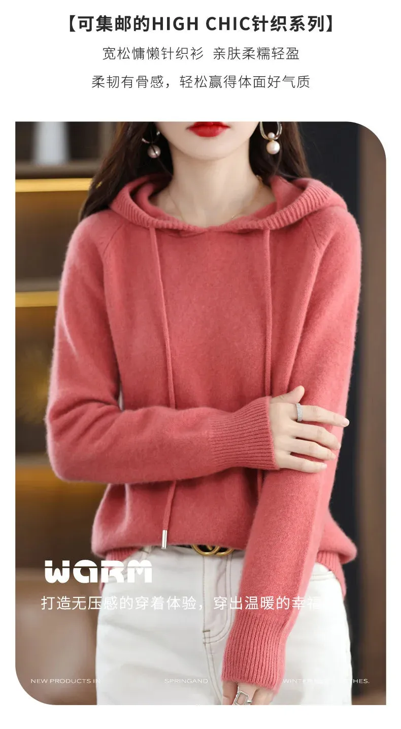 New Spring Autumn Women Cashmere Sweater Sport Hoodie Pullovers Knit Jacket Bottomed Female Loose Streetwear