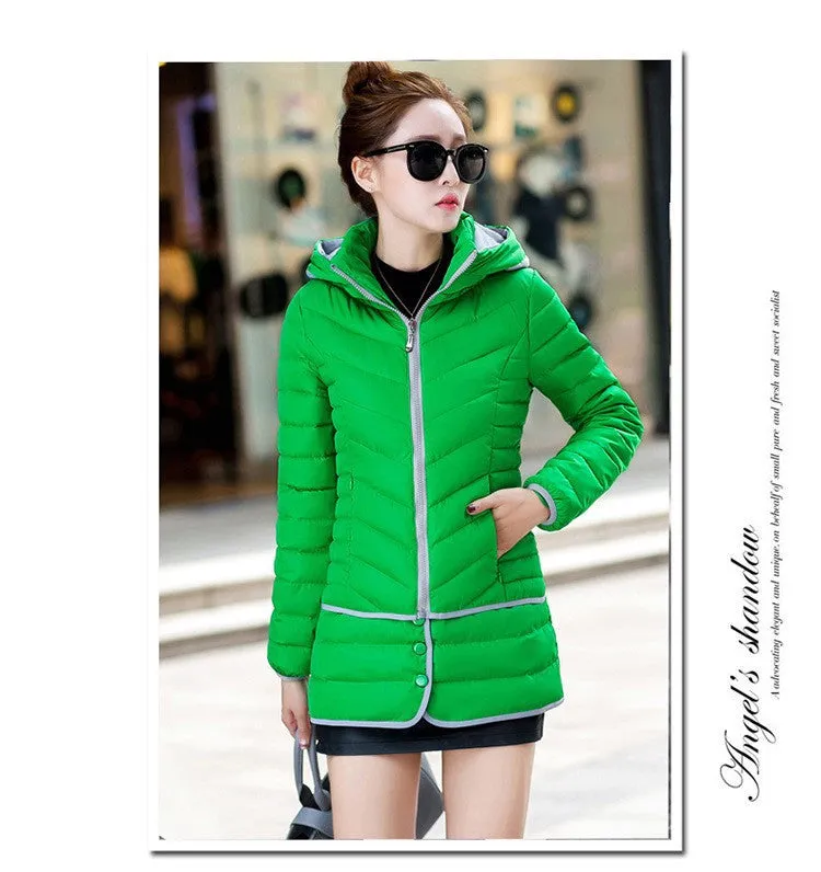 Olympic Winter Games / designated product / cotton stitching Girls Long Hooded Slim Down padded jacket Women winter jacket