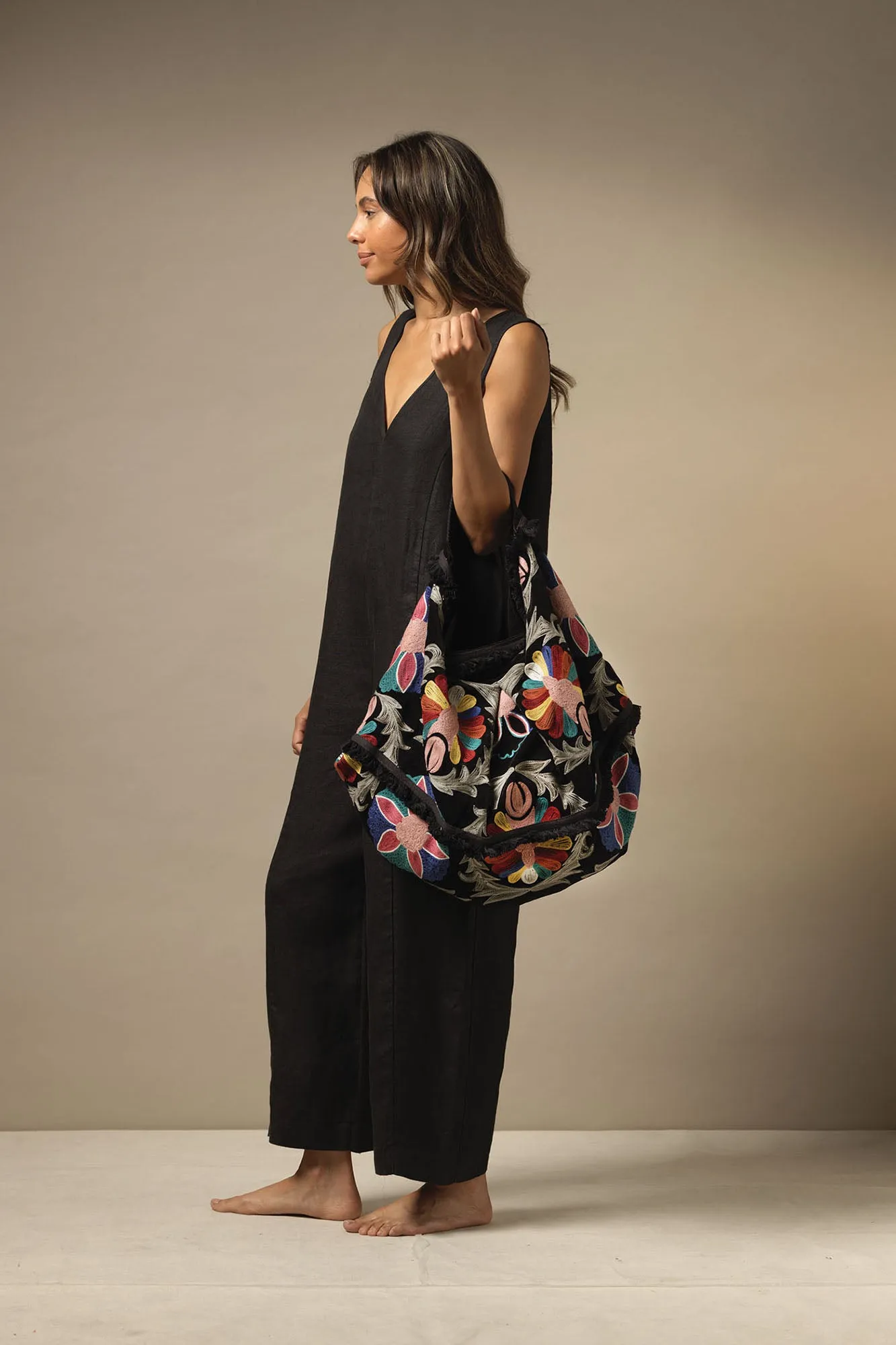 ONE HUNDRED STARS | Slouch Bag Woven Flower Velvet