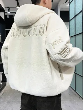 Parka Fleece Jacket Fashion Letter Embroidery Hooded