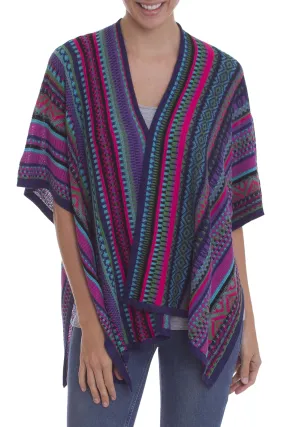 Peruvian Multicolored Acrylic and Alpaca Blend Ruana Kimono - Peruvian Rainbow | NOVICA