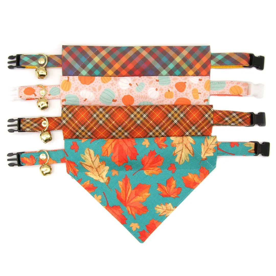 Pet Bandana - "Campfire" - Smoky Rainbow Plaid Bandana for Cat   Small Dog / Wedding, Fall, Autumn, Thanksgiving / Slide-on Bandana / Over-the-Collar (One Size)