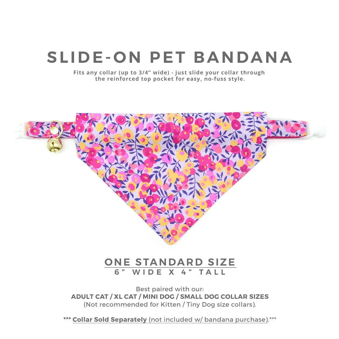 Pet Bandana - "Margeaux" - Liberty Of London® Floral Bandana for Cat   Small Dog / Neon Pink & Purple / Slide-on Bandana / Over-the-Collar (One Size)