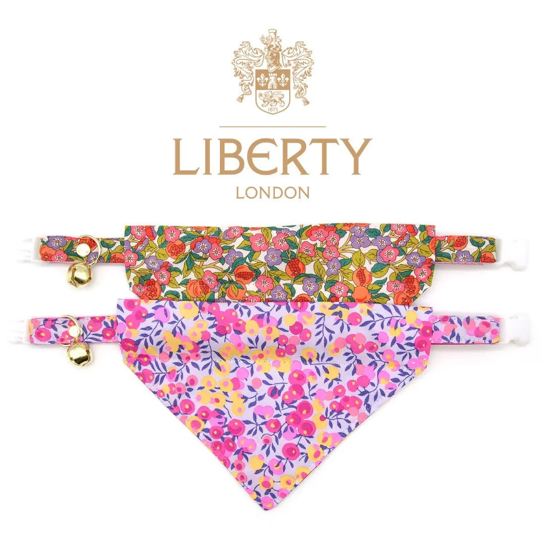 Pet Bandana - "Margeaux" - Liberty Of London® Floral Bandana for Cat   Small Dog / Neon Pink & Purple / Slide-on Bandana / Over-the-Collar (One Size)