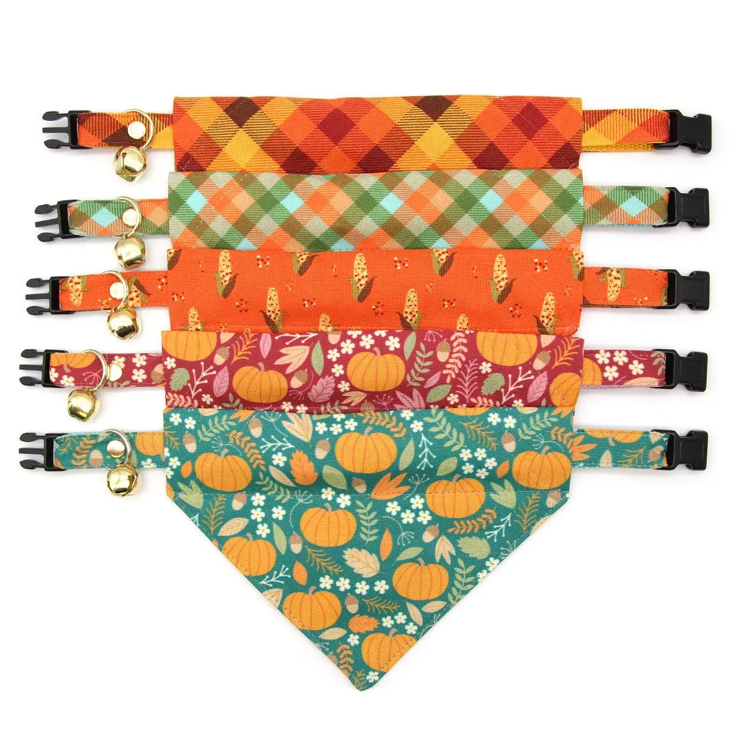 Pet Bandana - "Pumpkin Patch - Cranberry" - Burgundy Autumn Harvest Bandana for Cat   Small Dog / Slide-on Bandana / Over-the-Collar (One Size)