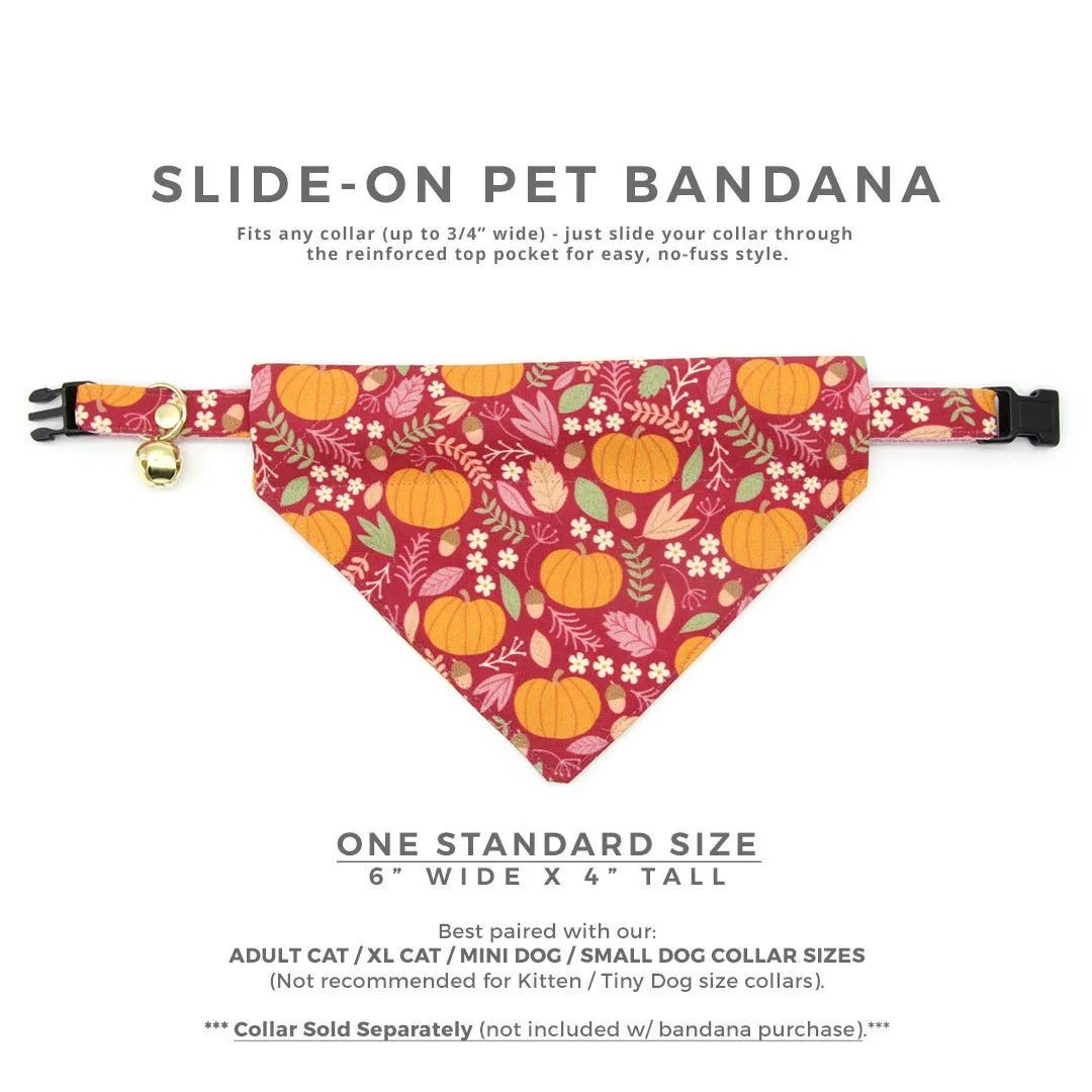 Pet Bandana - "Pumpkin Patch - Cranberry" - Burgundy Autumn Harvest Bandana for Cat   Small Dog / Slide-on Bandana / Over-the-Collar (One Size)