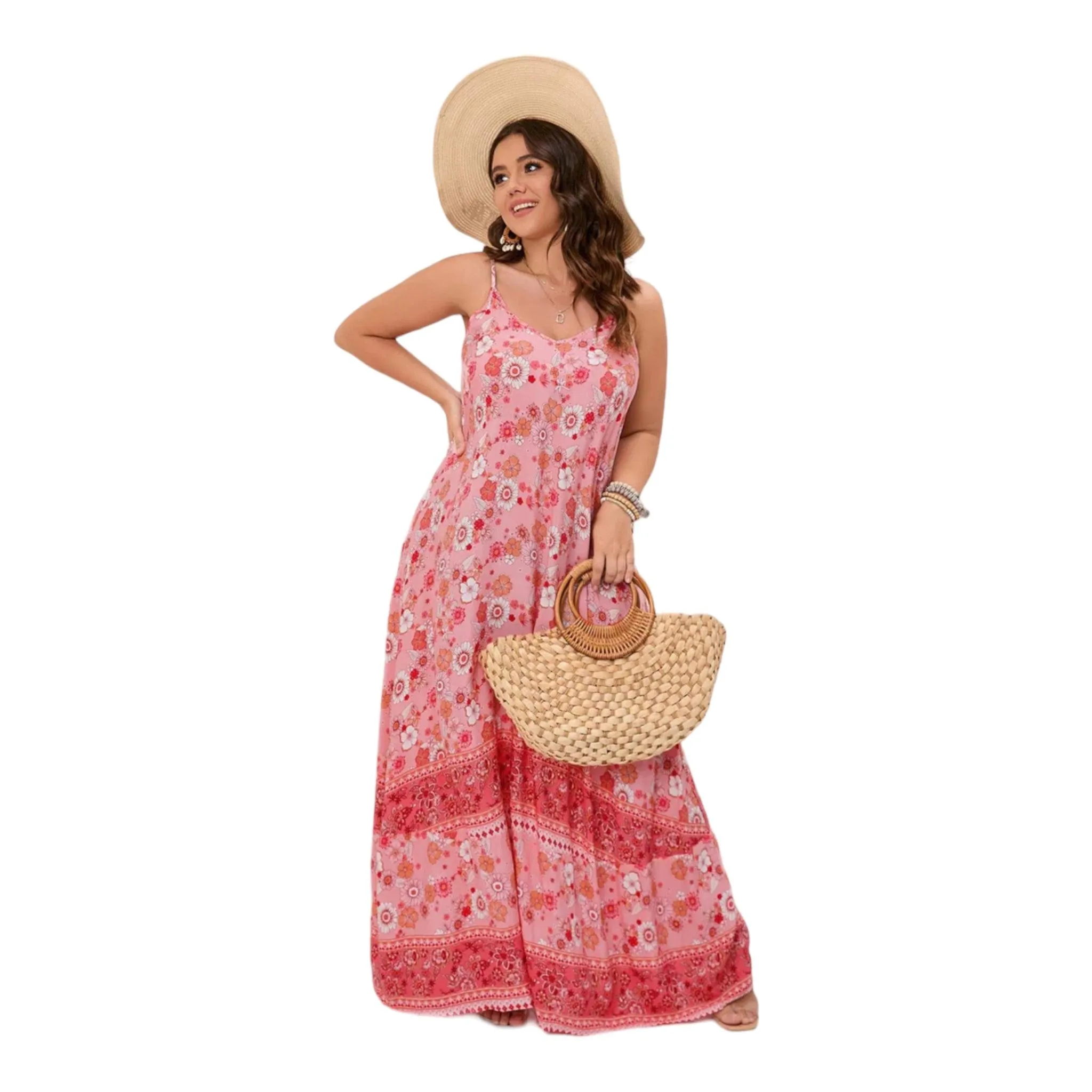 Pink Floral Summer Cami Maxi Dress