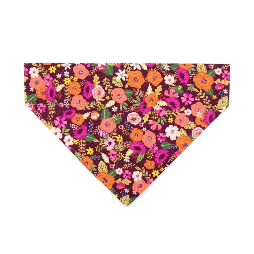 Plum Cat Bandana - "Harvest Wine" - Fall Burgundy Floral Bandana for Cat   Small Dog / Autumn, Thanksgiving / Slide-On Over the Collar Bandana