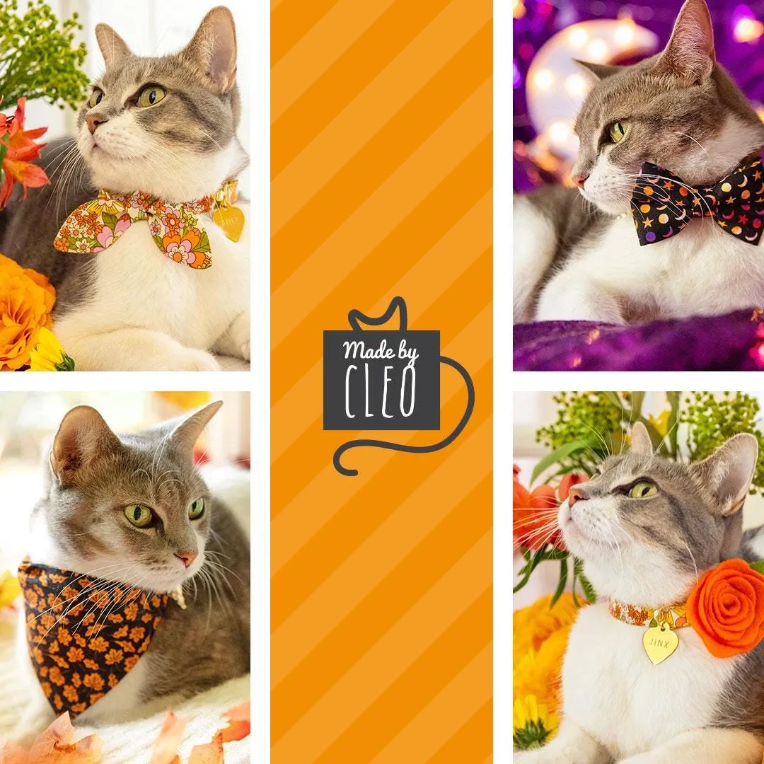 Plum Cat Bandana - "Harvest Wine" - Fall Burgundy Floral Bandana for Cat   Small Dog / Autumn, Thanksgiving / Slide-On Over the Collar Bandana