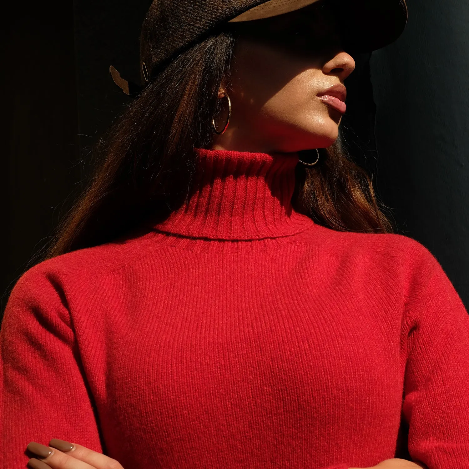 Pure Wool Polo neck jumper in brick red