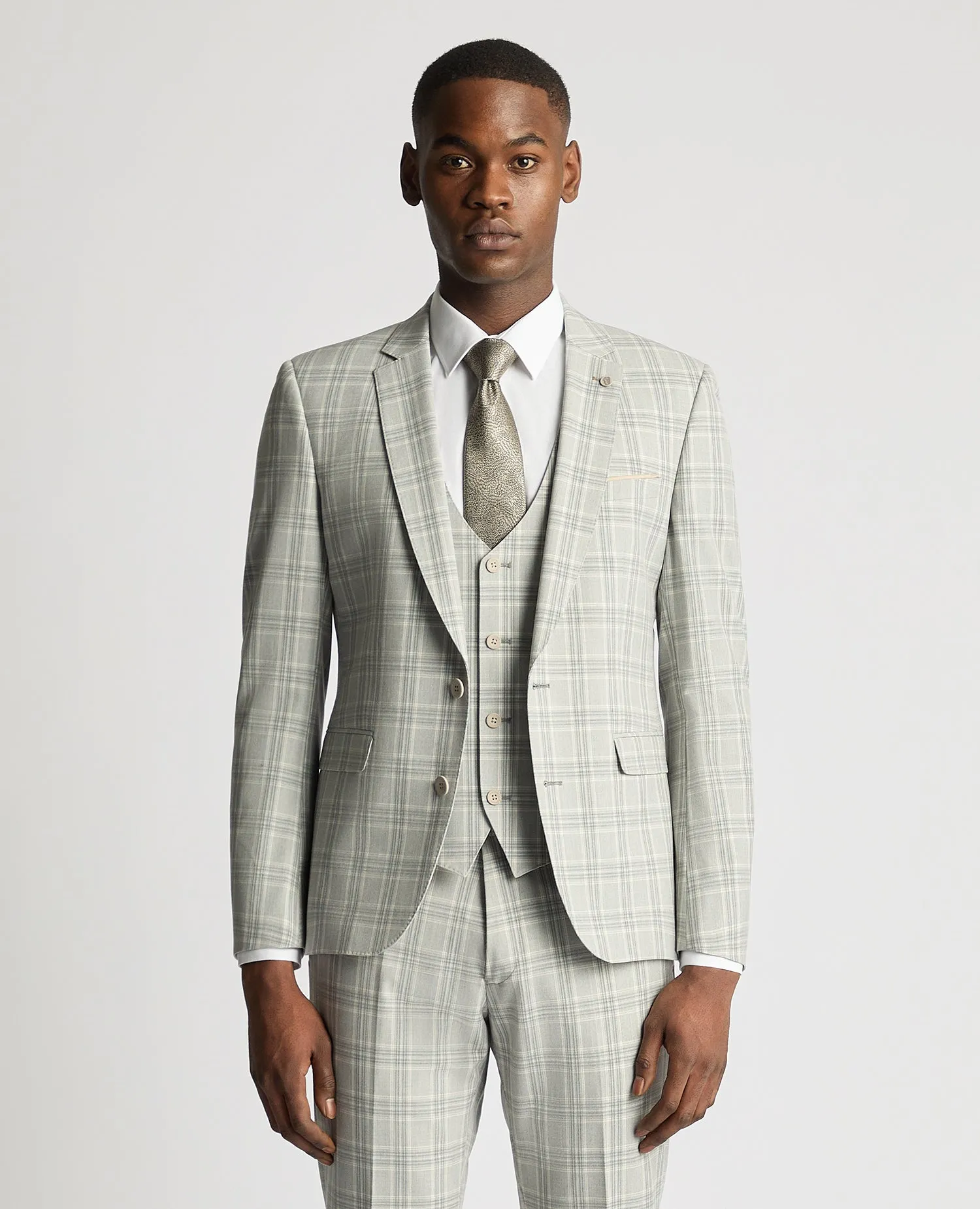 REMUS UOMO® Lucian Slim 3 Piece Check Suit/Light Grey - SS24 SALE