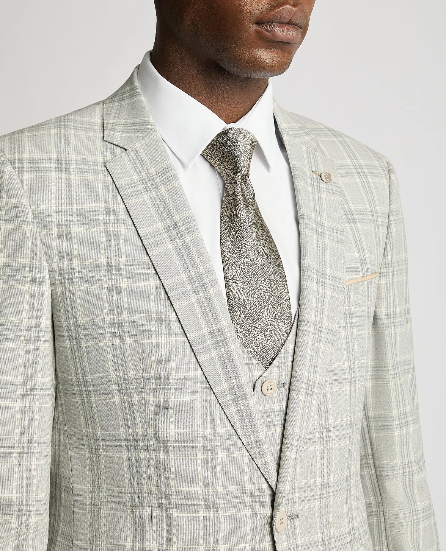 REMUS UOMO® Lucian Slim 3 Piece Check Suit/Light Grey - SS24 SALE