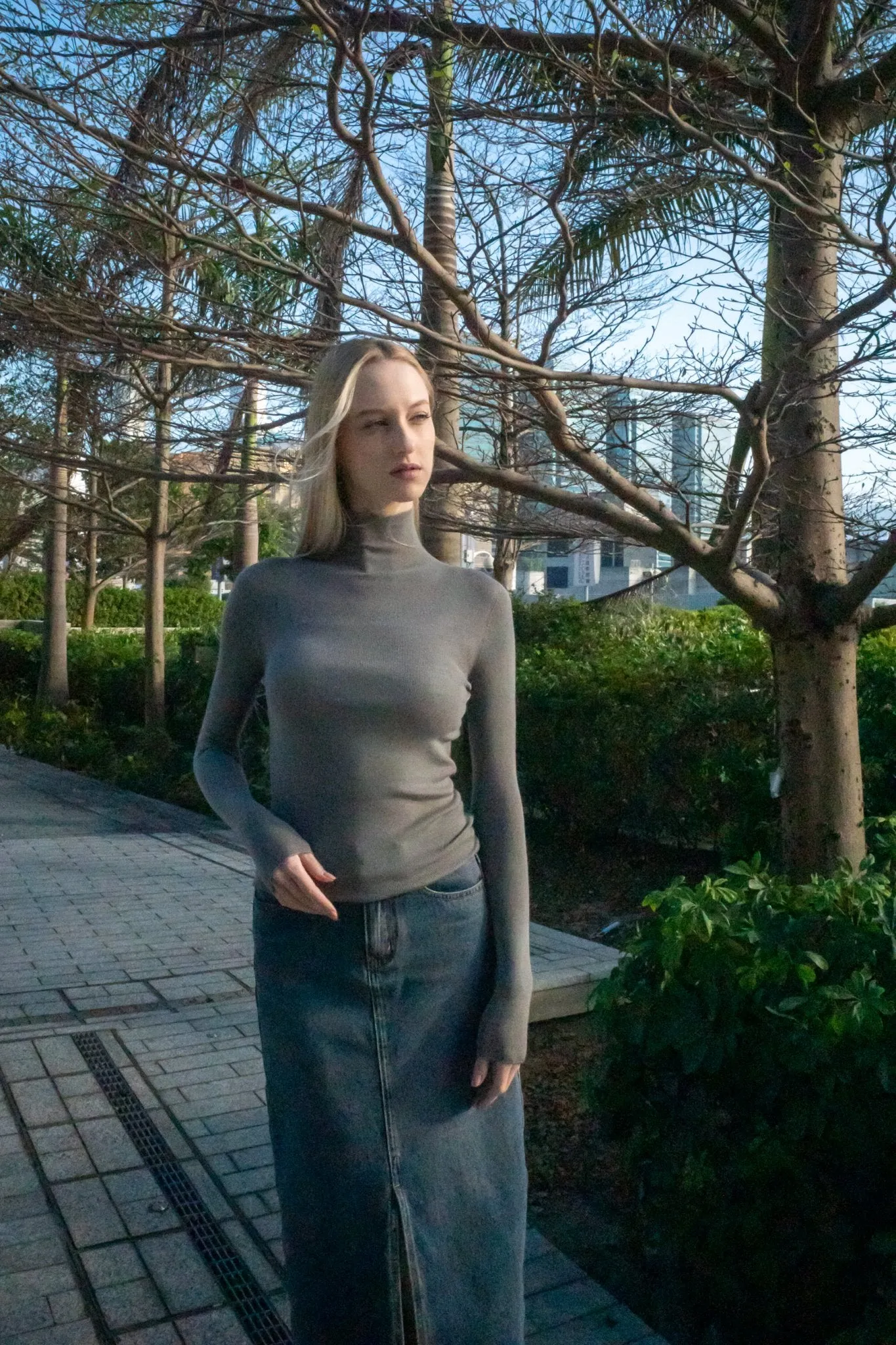 ROSE seamless turtleneck 120'S wool sweater (Etoupe)