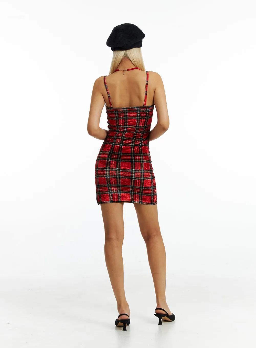 Round Neck Plaid Mini Sleeveless Dress IN323