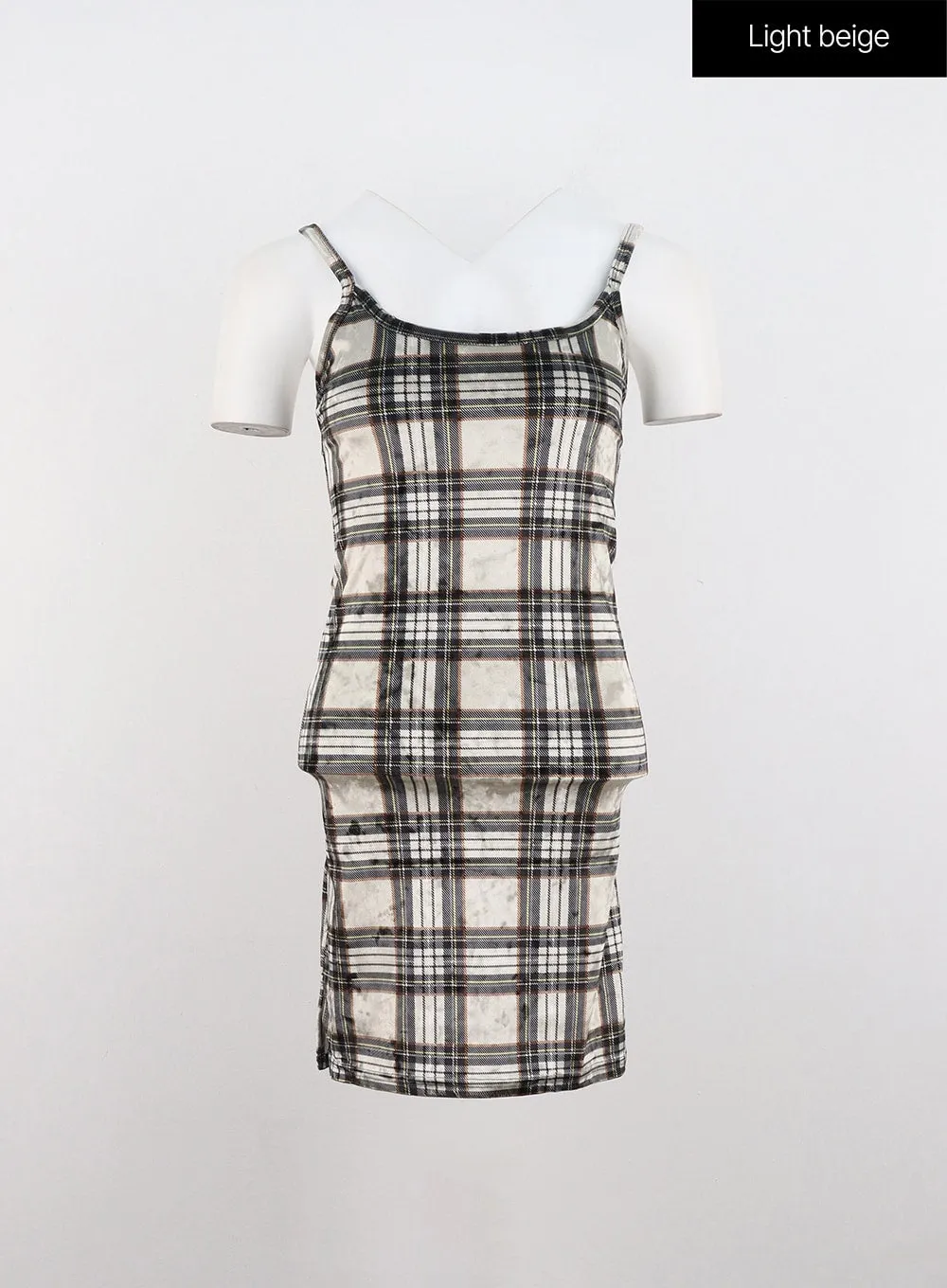 Round Neck Plaid Mini Sleeveless Dress IN323