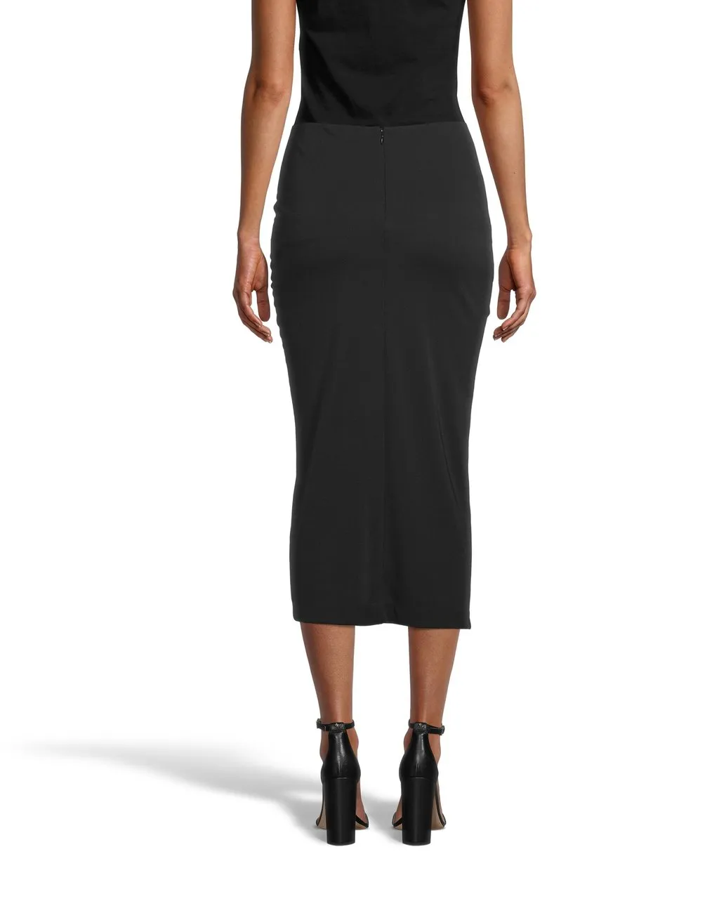 Ruched Midi Skirt In Black