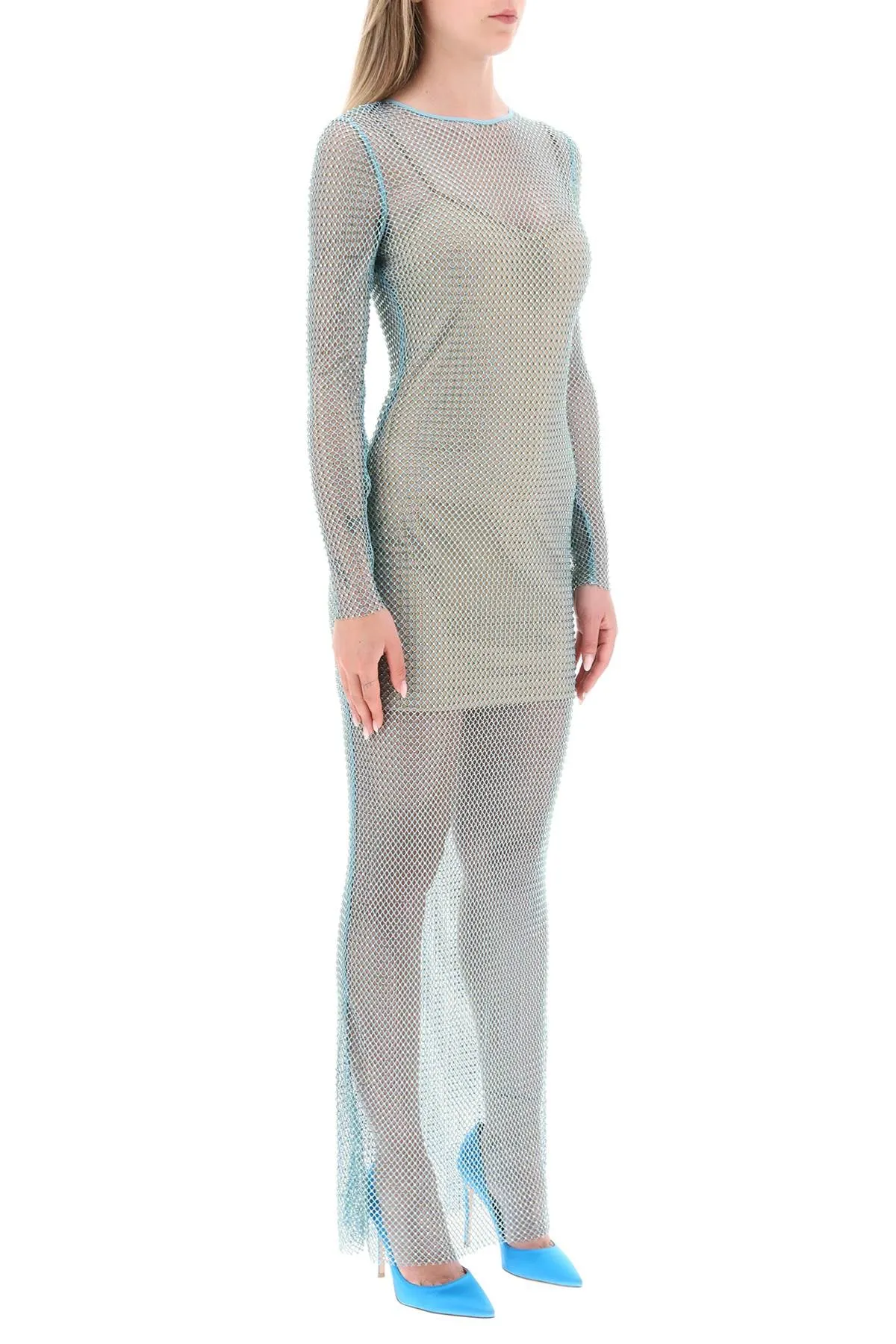 Self portrait maxi dress in fishnet with rhinestones