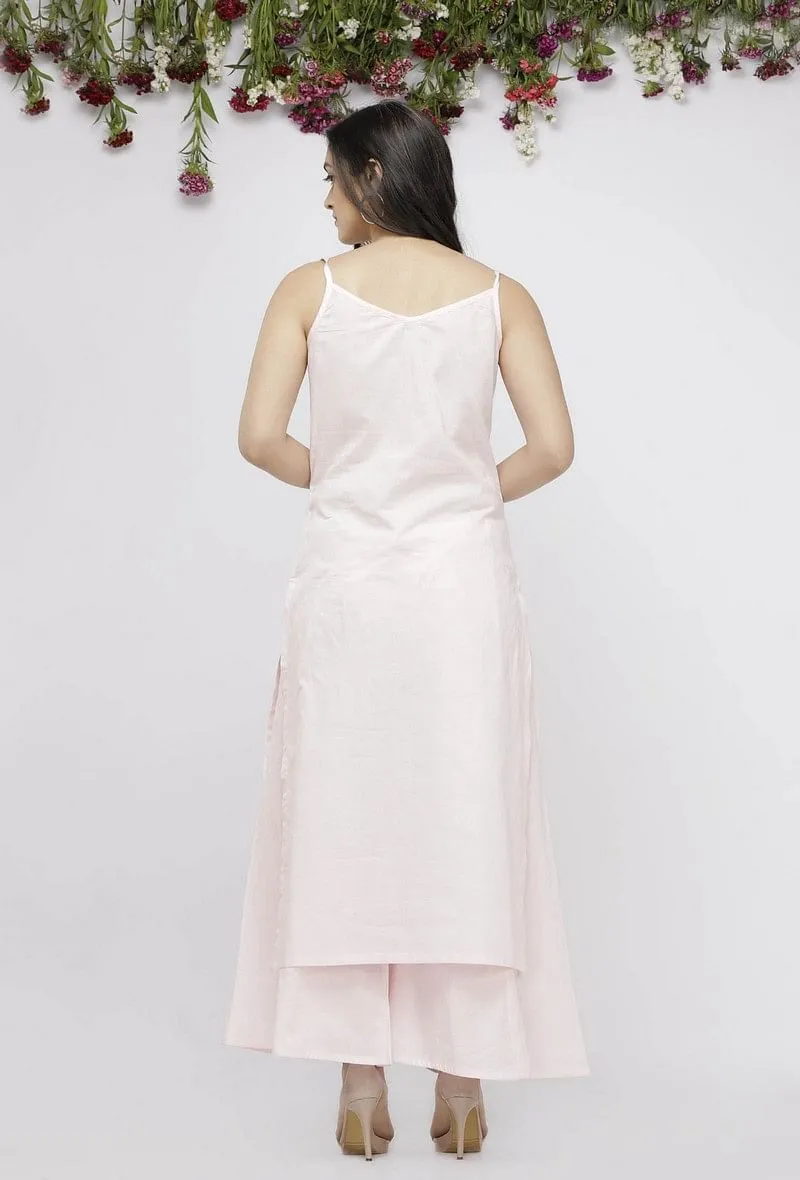 Set of 2 : Light Pink  Plain Cotton Slip Paired with Cotton Culottes