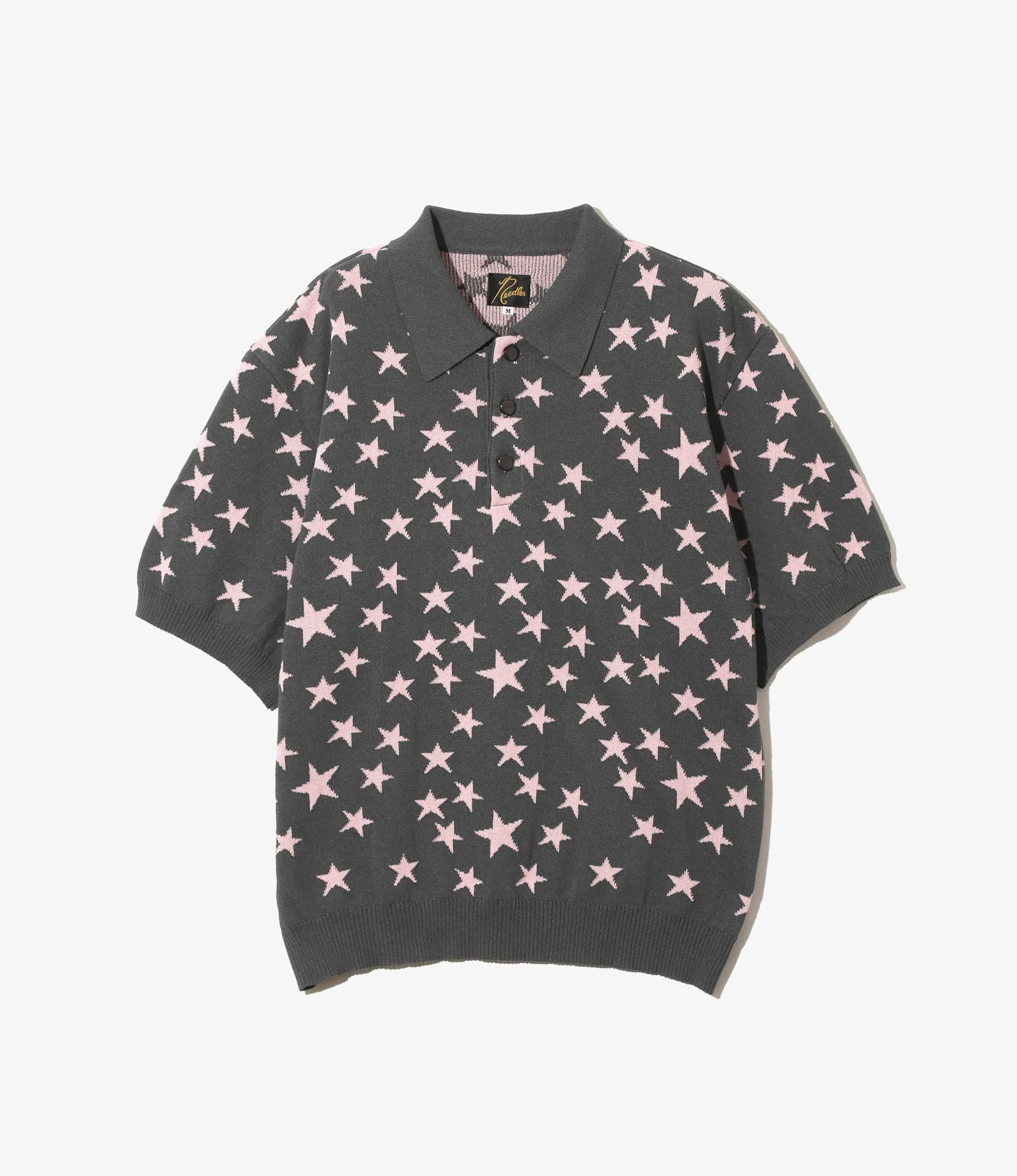 Short Sleeve Knit Polo Sweater – Charcoal Star Washi