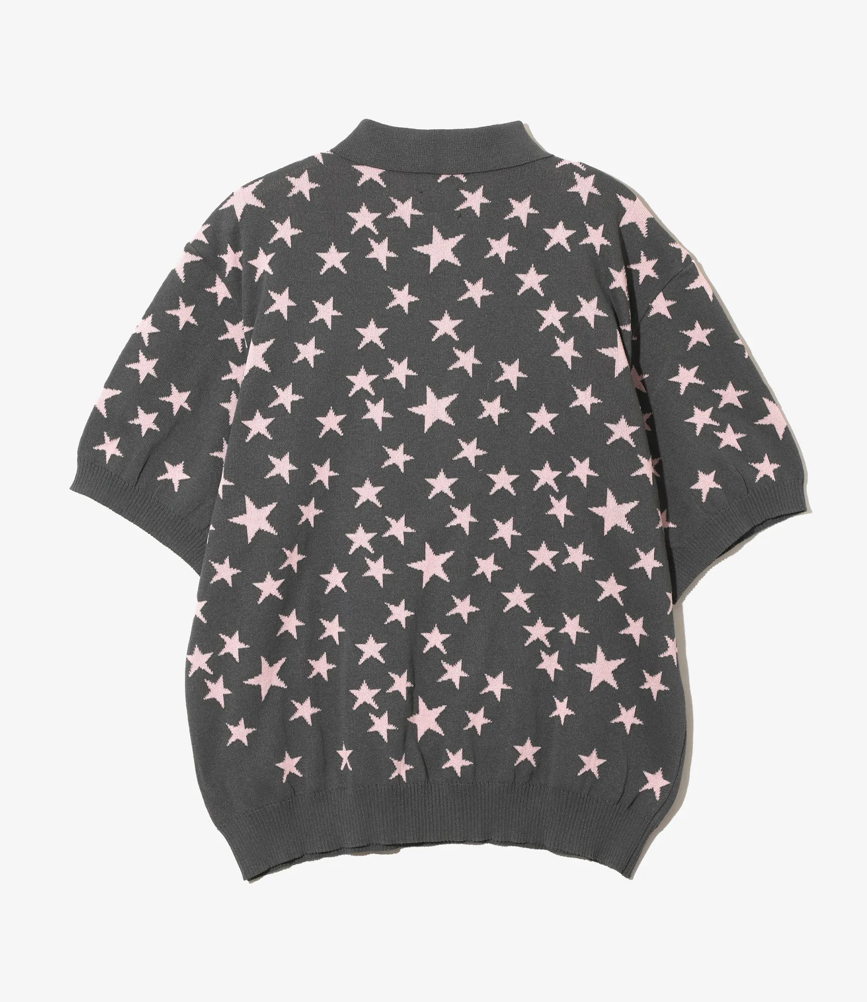 Short Sleeve Knit Polo Sweater – Charcoal Star Washi