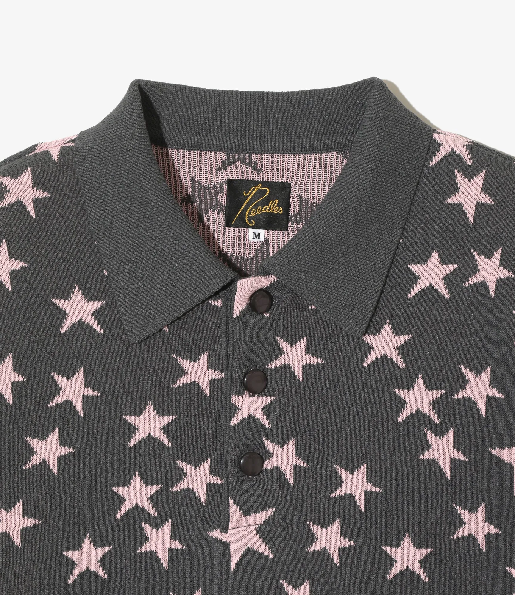 Short Sleeve Knit Polo Sweater – Charcoal Star Washi