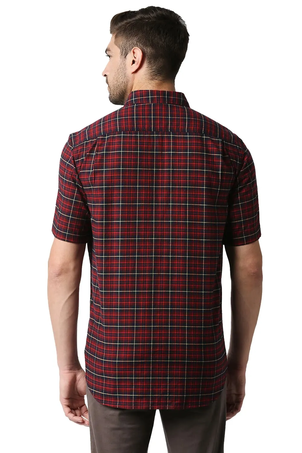 Slim Fit Stretch Checks Halfsleeves Shirt