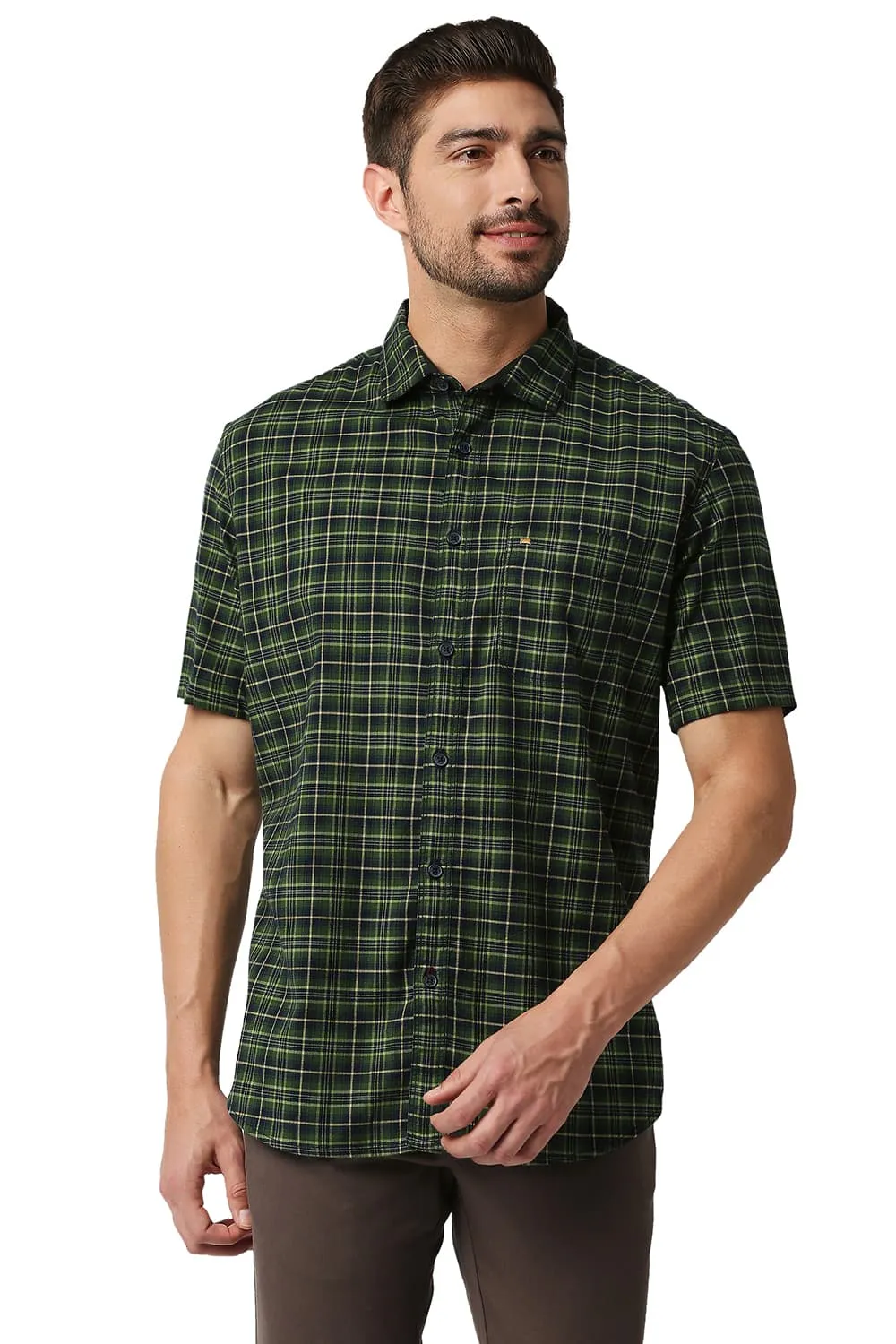 Slim Fit Stretch Checks Halfsleeves Shirt