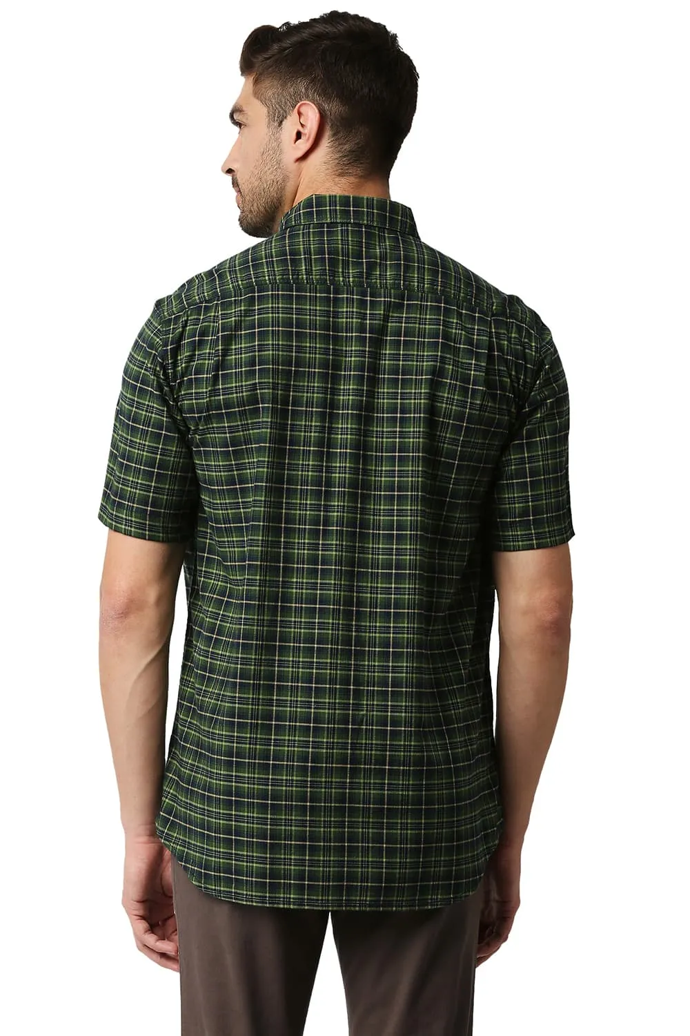 Slim Fit Stretch Checks Halfsleeves Shirt