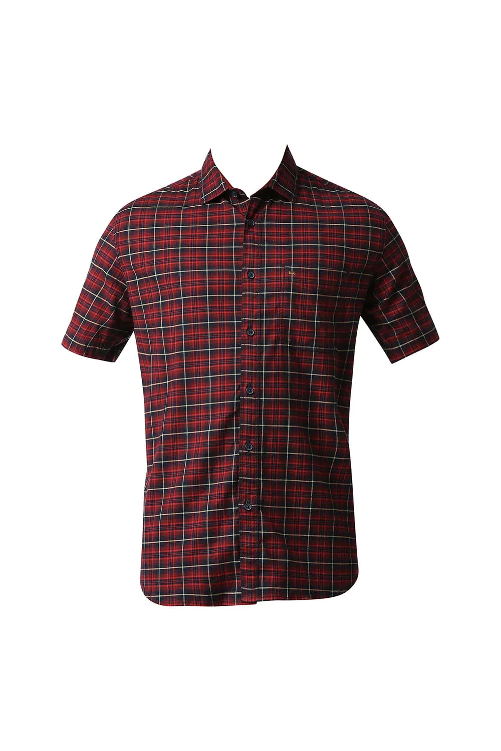 Slim Fit Stretch Checks Halfsleeves Shirt