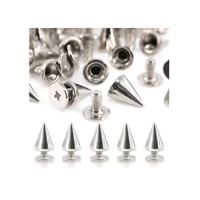 Swpeet 110 Pairs Sliver 7mm x 9.5mm Bullet Cone Spike and Stud Metal Screw Back for DIY Leather Craft Cool Rivets Punk Stud Coincal Layer