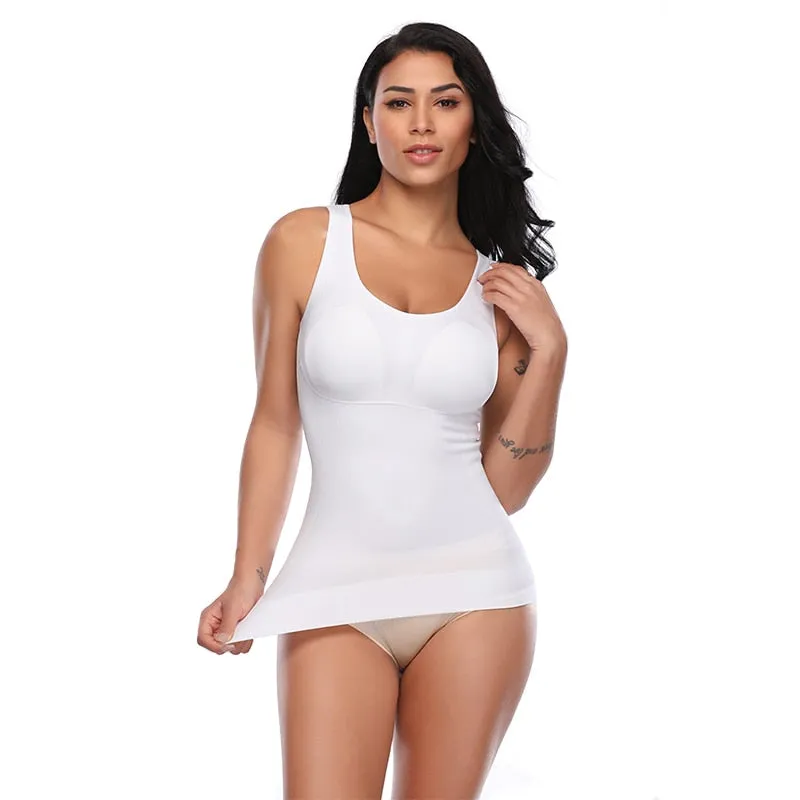 Tank Tops with Built in Bra Shelf Bra Casual Wide Strap Basic Camisole Sleeveless Top Body Shaper with Removable Bra Shapewear