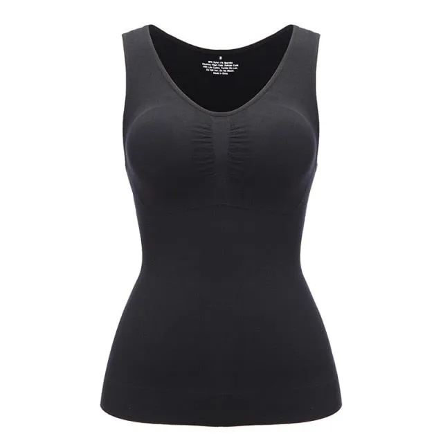 Tank Tops with Built in Bra Shelf Bra Casual Wide Strap Basic Camisole Sleeveless Top Body Shaper with Removable Bra Shapewear