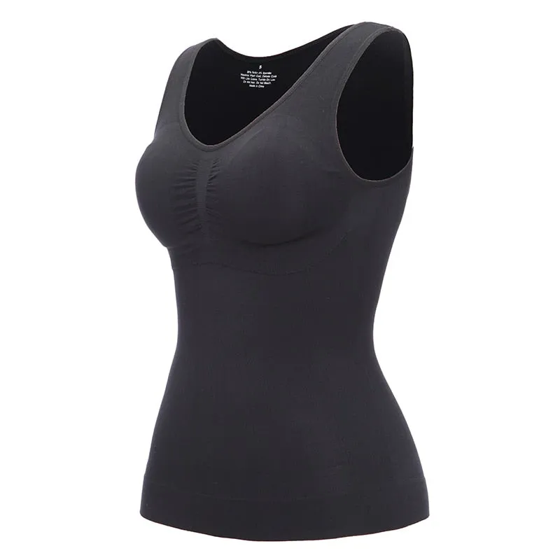 Tank Tops with Built in Bra Shelf Bra Casual Wide Strap Basic Camisole Sleeveless Top Body Shaper with Removable Bra Shapewear