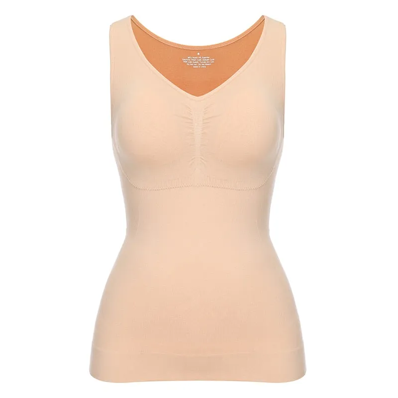 Tank Tops with Built in Bra Shelf Bra Casual Wide Strap Basic Camisole Sleeveless Top Body Shaper with Removable Bra Shapewear