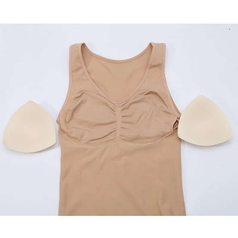 Tank Tops with Built in Bra Shelf Bra Casual Wide Strap Basic Camisole Sleeveless Top Body Shaper with Removable Bra Shapewear