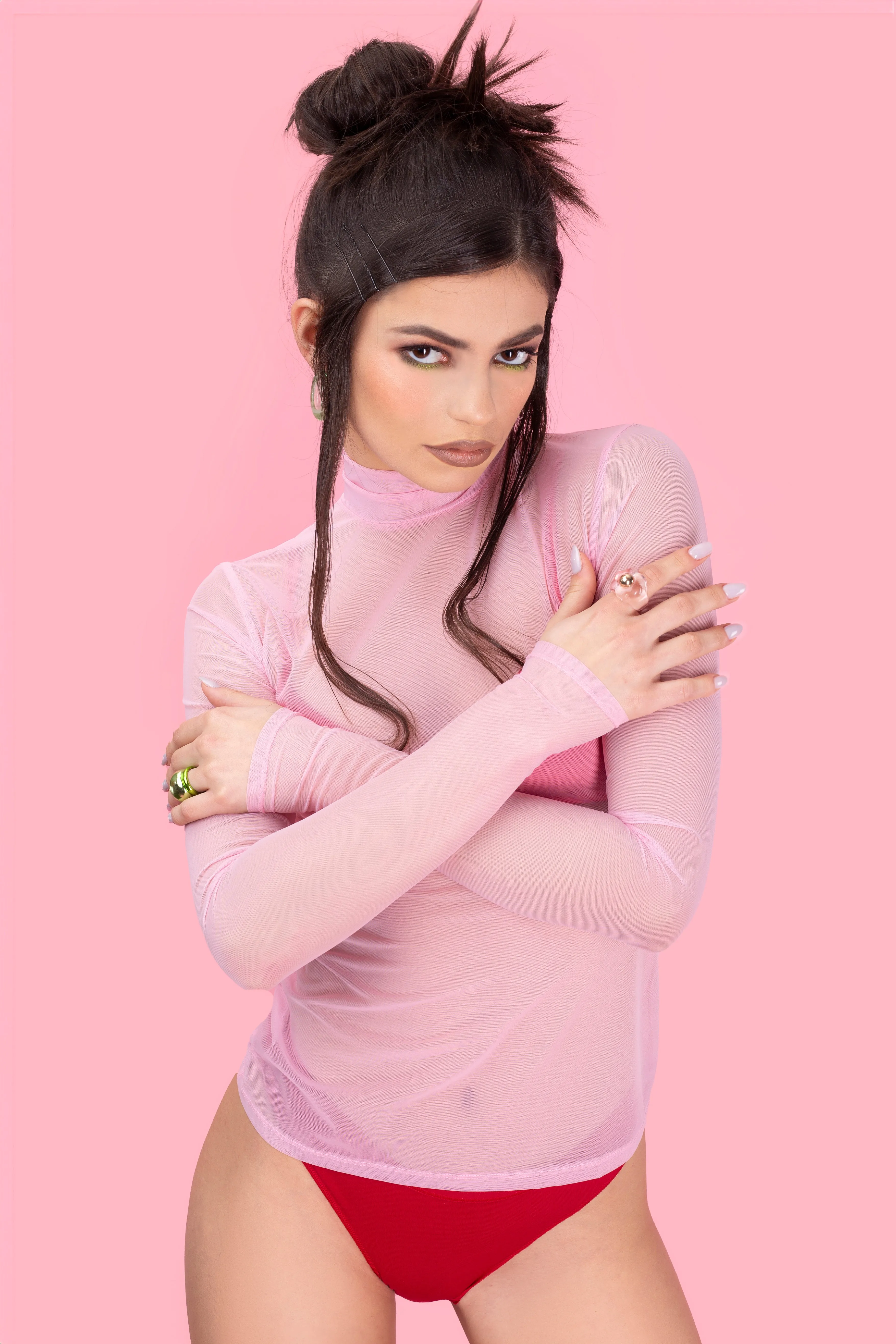 Tempt Me Pink Mesh Highneck Top