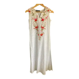 Tena Durrani White Embroidered Front Sleeveless Dress UK Size 8