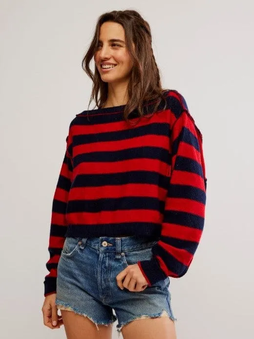 The Into The Blue Pullover by Free People - Red Combo