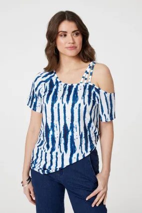 Tie Dye Print Asymmetric Strap Sleeve Top