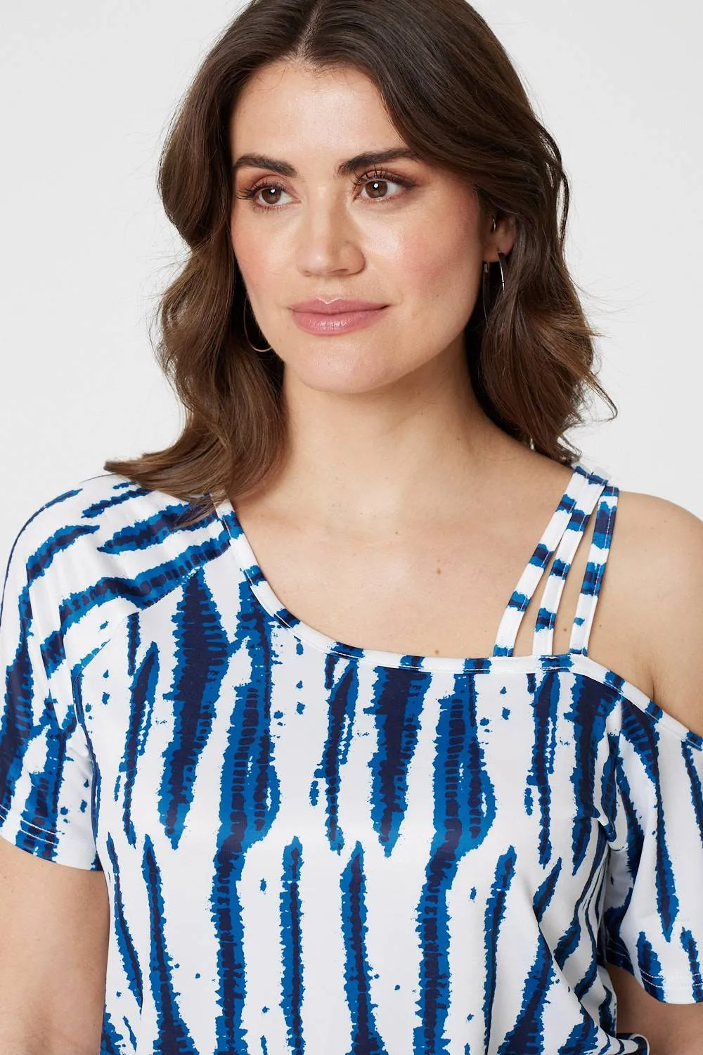 Tie Dye Print Asymmetric Strap Sleeve Top