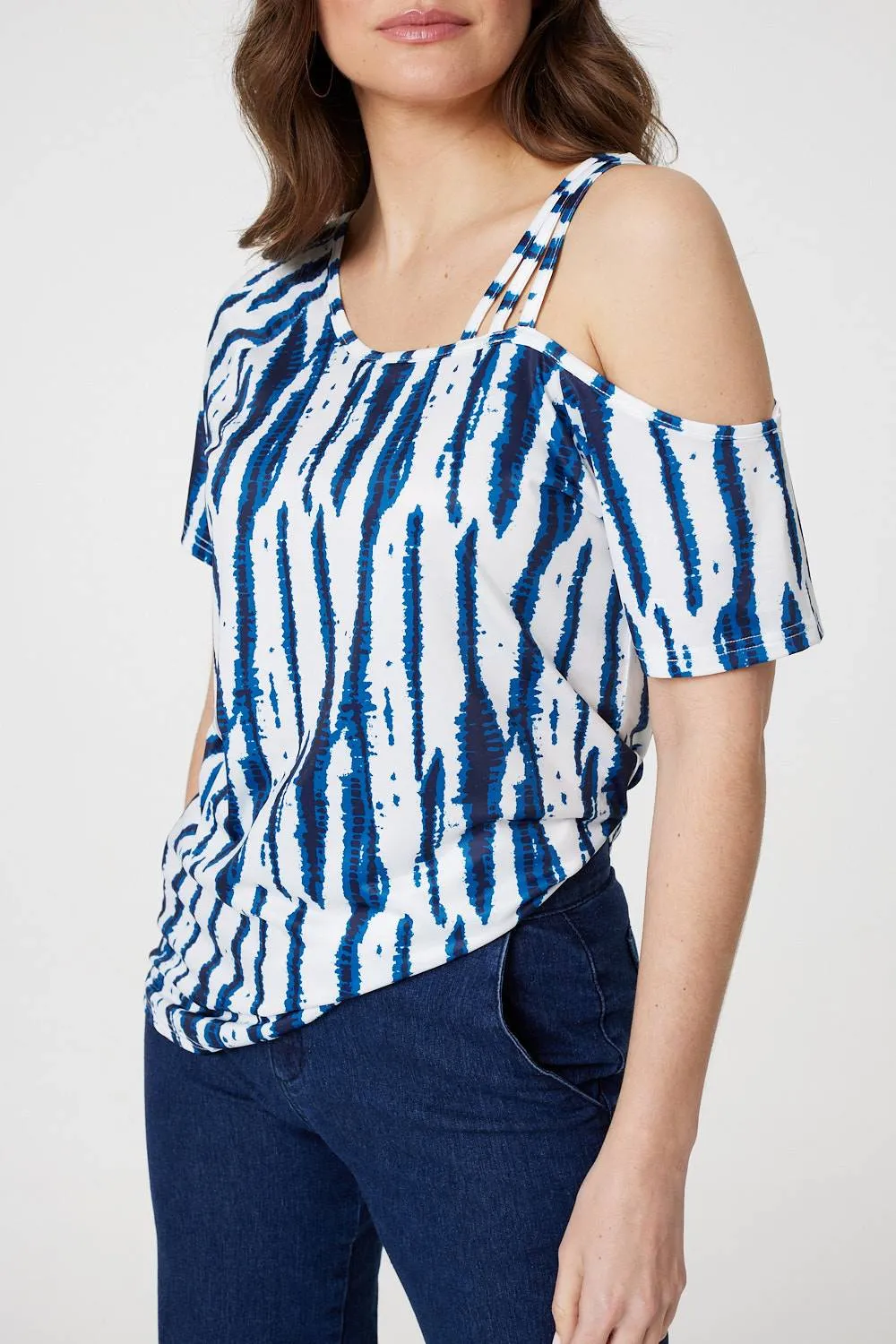 Tie Dye Print Asymmetric Strap Sleeve Top