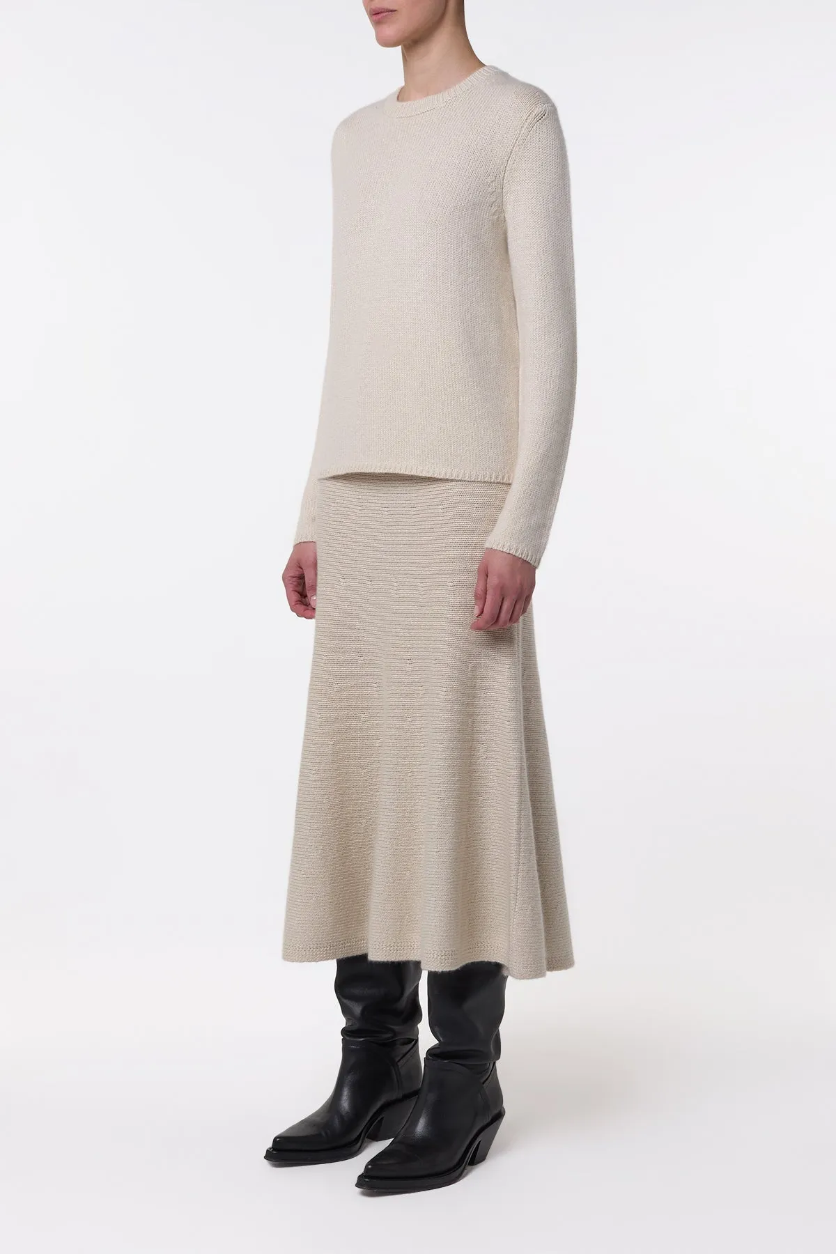 Titan Knit Midi Skirt in Ivory Cashmere