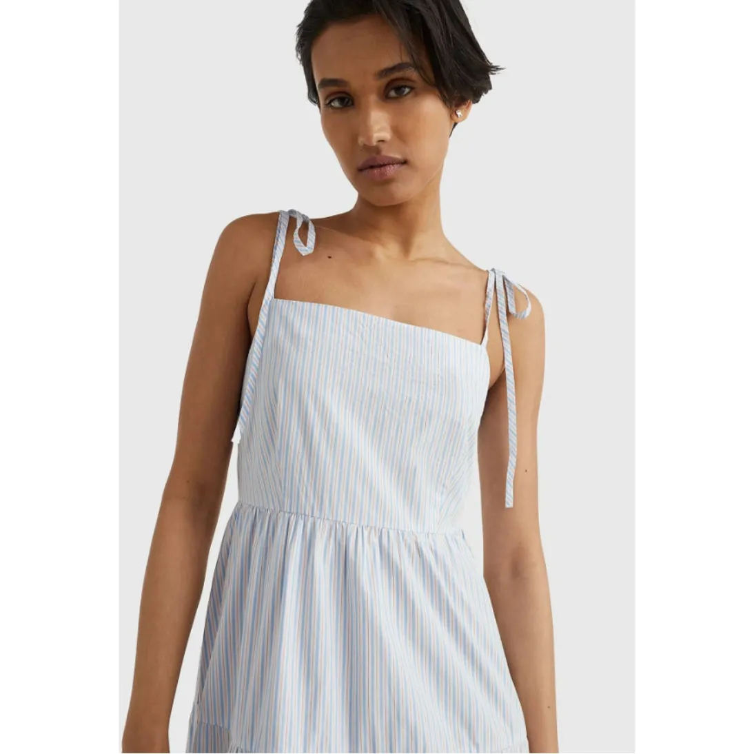 Tommy Hilfiger Vertical Striped Tiered Organic Cotton Dress WW0WW3858